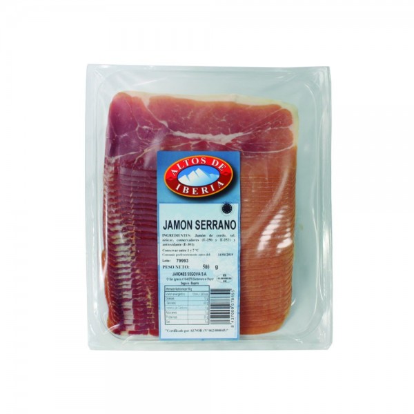 Jamón serrano 12 meses, loncheado con interfoliado 500 grs