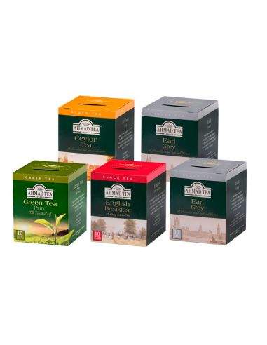 Caja de madera + 10 cajitas con variedades Ahmad Tea