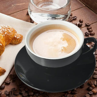 Wingkin - Taza Y Plato Ceramica 150Ml Redonda - Negra - Europa Secreta - Tienda Gourmet